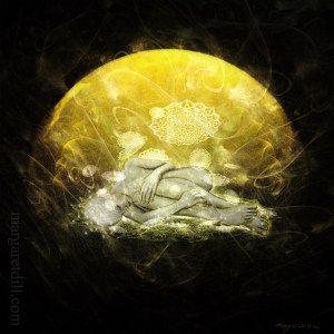 Awakening - An ethereal dreamlike spiritual portrait in bright yellow & brown is part of my spiritual beings of light collection