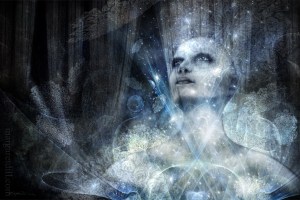 Sweet Liberty- An ethereal dreamlike spiritual portrait in pale blues, is part of my spiritual beings of light collection. Artwork by Margaret Dill #Visionaryart #Visionaryartspiritual #Visionaryartmystical #Margaretdill