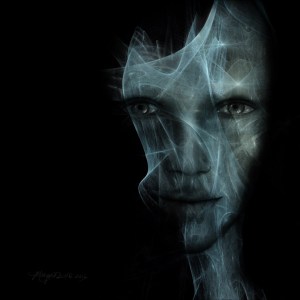 Angel Gabriel An ethereal dreamlike spiritual portrait in deep blues and shadow, is part of my spiritual beings of light collection. Artwork by Margaret Dill #Visionaryart #Visionaryartspiritual #Visionaryartmystical #Margaretdill