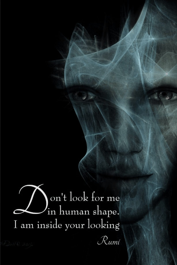 Rumi Quote- Spiritual Portrait- Rumi Quote -Don't look for me in human shape. I am inside your looking. #inspirationalquote #spiritualquote