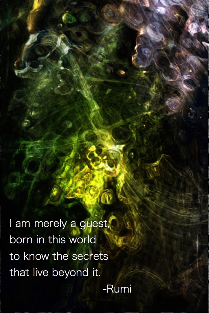 I am merely a guest, born in this world to know the secrets that live beyond it. Rumi - Fractal Art by Margaret Dill #spiritualquotes #wordsofwisdom #Fractalart #AbstractArt #Margaretdill