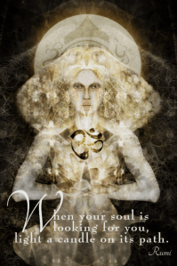 When Your Soul is looking for you, light a candle on its path.-Rumi Quote Spiritual Portrait by Margaret Dill #spiritualquotes #Visionaryartspiritual #Visionaryartmystical #Margaretdill