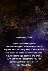 Agreement Three- Don't Make Assumptions. Find the courage to ask questions and to express what you really want. Communicate with others as clearly as you can to avoid misunderstandings, sadness and drama. With just this one agreement, you can completely transform your life. Miguel Ruiz Fractal Art by Margaret Dill #spiritualquotes #wordsofwisdom #Fractalart #AbstractArt #Margaretdill